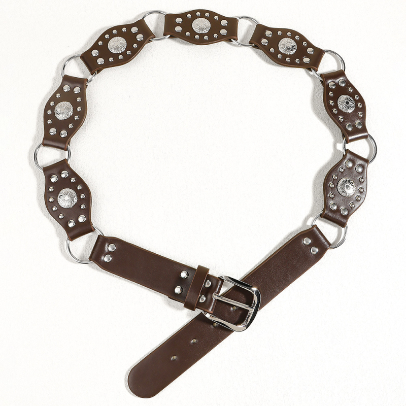 Remen s nitima, široki PU kožni remen, sprijeg od legure, kopča s pin mehanizmom, punk stil, širina nad 4 cm