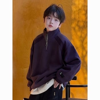 Gyerek fleeces pulóver koreai stílusban, egyszínű, fő anyag: nyúl szőr ≥95%, bolyhosított felület, téli vastag, fél cipzár és álló gallér