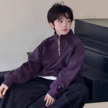 Gyerek fleeces pulóver koreai stílusban, egyszínű, fő anyag: nyúl szőr ≥95%, bolyhosított felület, téli vastag, fél cipzár és álló gallér