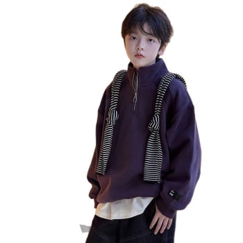 Gyerek fleeces pulóver koreai stílusban, egyszínű, fő anyag: nyúl szőr ≥95%, bolyhosított felület, téli vastag, fél cipzár és álló gallér