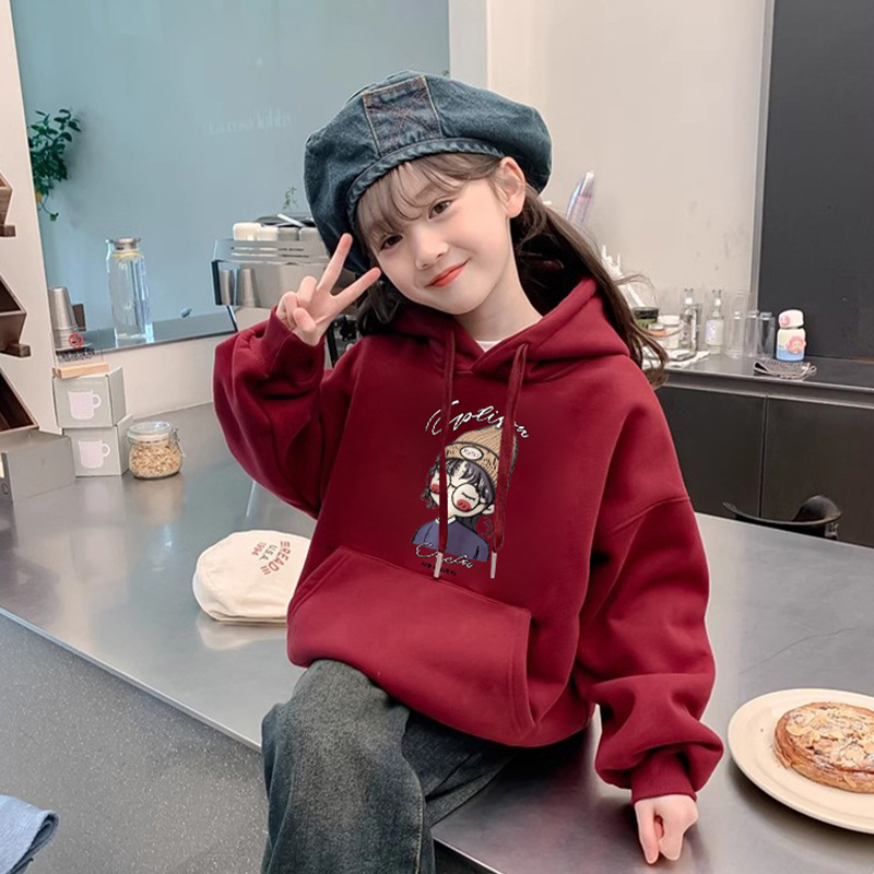 Gyerekeknek lányok kapucnis pulóver, tavasz–ősz 2025, lazább stílus, nyúl szőrszál mesterséges pamuton
