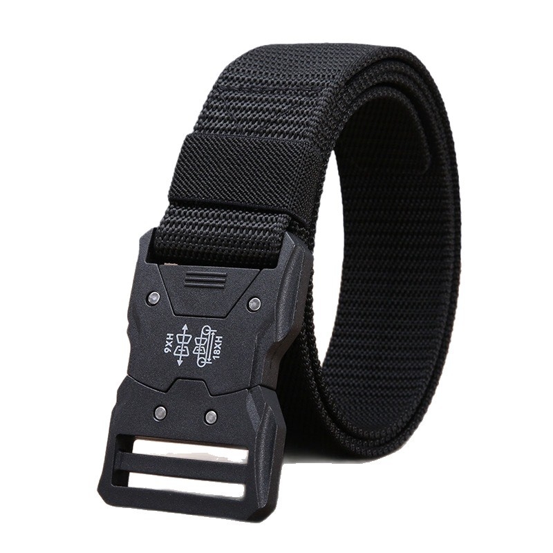 Uniszex taktikai öv műanyag csattal, műanyag öv, csattal záródó, szélesség 2–4 cm, textilfeldolgozás, elektroplakálás és festés