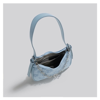 Geantă crossbody din canvas, siluetă baguette, formă dumpling, închidere cu fermoar, buzunar intern pentru telefon, bretele duble