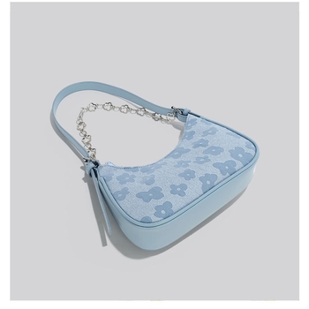 Geantă crossbody din canvas, siluetă baguette, formă dumpling, închidere cu fermoar, buzunar intern pentru telefon, bretele duble