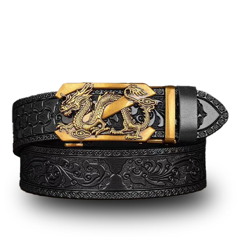 Vintage kožni remen s graviranim uzorkom Dragon King – prava koža, automatska kopča, uska širina (<2 cm), proljeće 2024