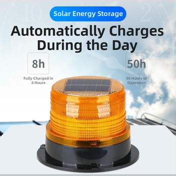 Autótetőre szerelhető mágneses figyelmeztető lámpa napelemes töltéssel, nagy fényerő, matt fekete, modell 1, márka nélküli, testreszabás nélküli