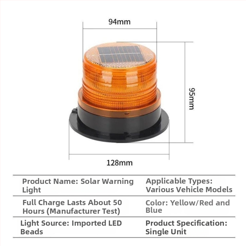 Autótetőre szerelhető mágneses figyelmeztető lámpa napelemes töltéssel, nagy fényerő, matt fekete, modell 1, márka nélküli, testreszabás nélküli