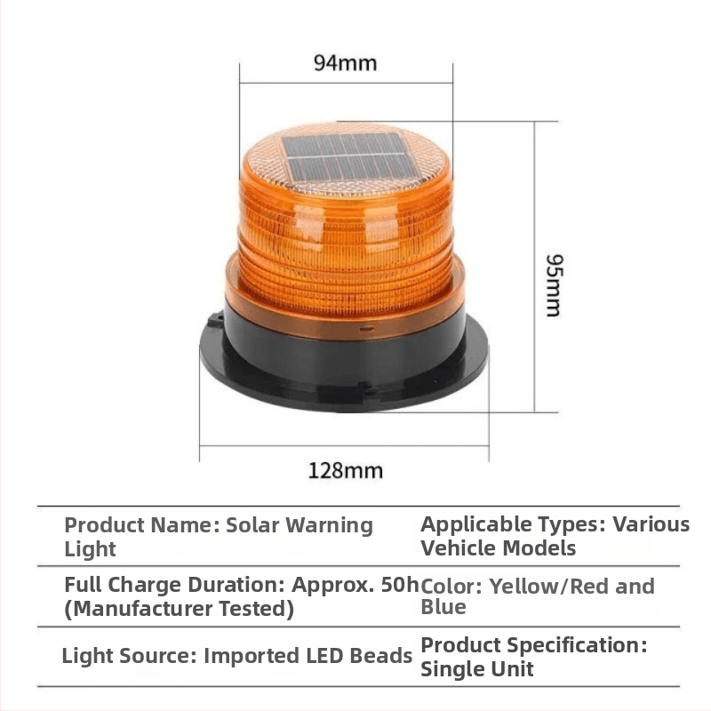 Autótetőre szerelhető mágneses figyelmeztető lámpa napelemes töltéssel, nagy fényerő, matt fekete, modell 1, márka nélküli, testreszabás nélküli