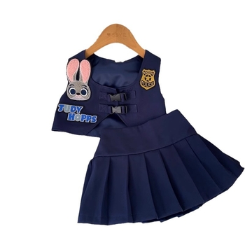 Lányoknak készült öltöny: mellény és pliszírozott szoknya inggel, iskolai stílusú, két darabból álló készlet, poliészter, 3–8 éveseknek, 2024 ősz