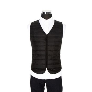 Vesta masculină cu glugă din puf, decolteu în V, croială slim, model dungat