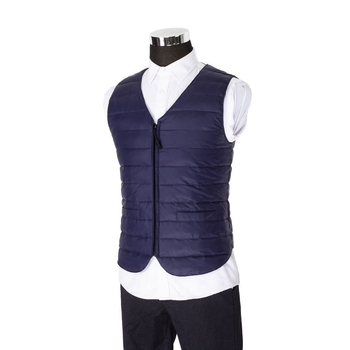 Vesta masculină cu glugă din puf, decolteu în V, croială slim, model dungat