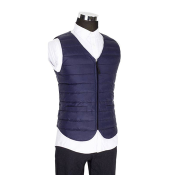 Vesta masculină cu glugă din puf, decolteu în V, croială slim, model dungat