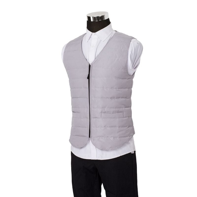 Vesta masculină cu glugă din puf, decolteu în V, croială slim, model dungat