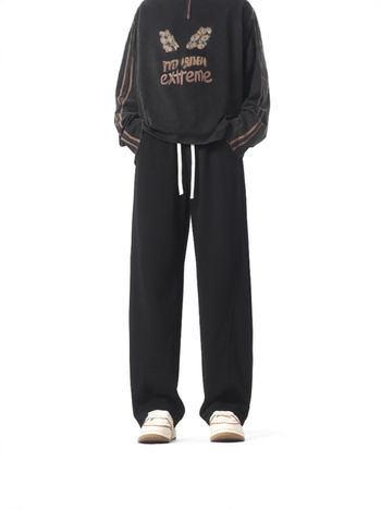 Američkog stila teške cleanfit patchwork hlače, ravni kroj, duge, srednje-visoki pojas, 60% pamuk