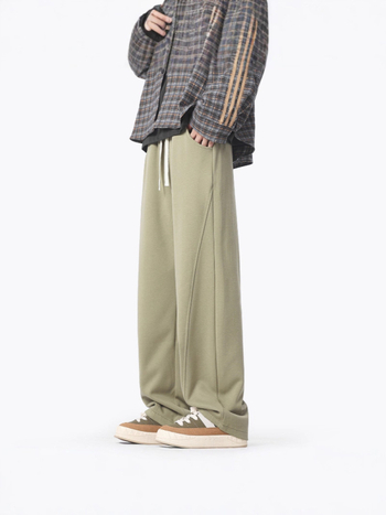 Američkog stila teške cleanfit patchwork hlače, ravni kroj, duge, srednje-visoki pojas, 60% pamuk