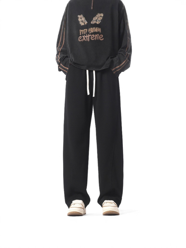 Američkog stila teške cleanfit patchwork hlače, ravni kroj, duge, srednje-visoki pojas, 60% pamuk