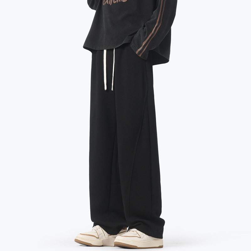 Američkog stila teške cleanfit patchwork hlače, ravni kroj, duge, srednje-visoki pojas, 60% pamuk