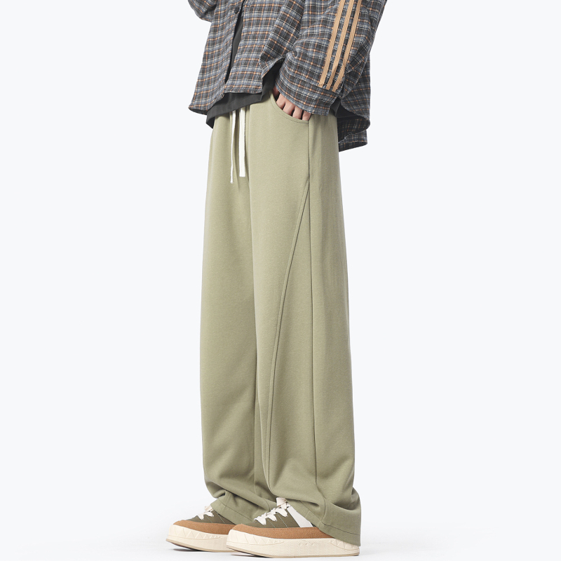 Američkog stila teške cleanfit patchwork hlače, ravni kroj, duge, srednje-visoki pojas, 60% pamuk