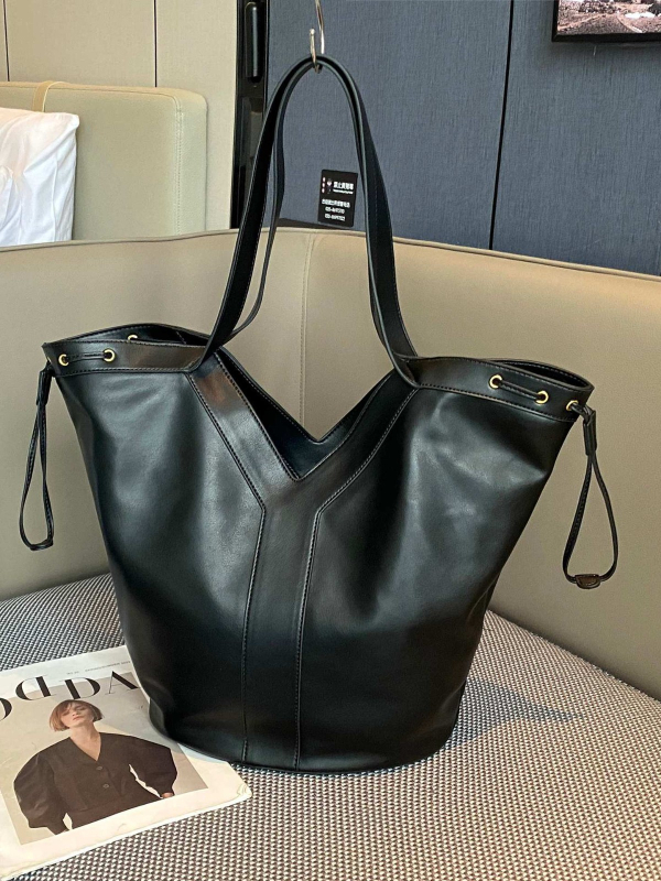 Ženska teksturirana bucket bag, ulični stil, PU, horizontalni kvadratni oblik, poliester podstava, unutarnji džepovi: skriveni džep sa zatvaračem, džep za telefon, džep za ID