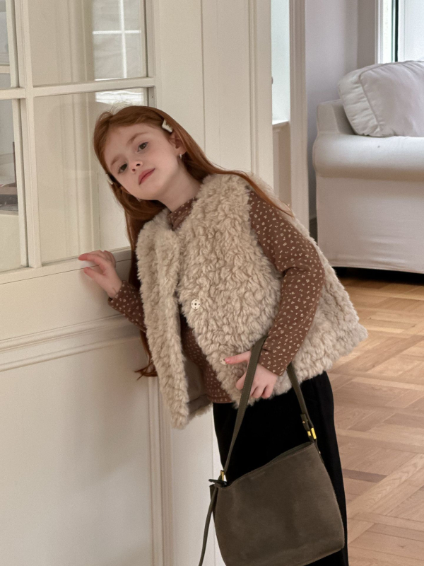 Dječji bezrukavni prsluk u korejskom stilu, debeli materijal, prednje zatvaranje jednim redom gumba, zimska odjeća, za djecu 3–8 godina, jednobojna