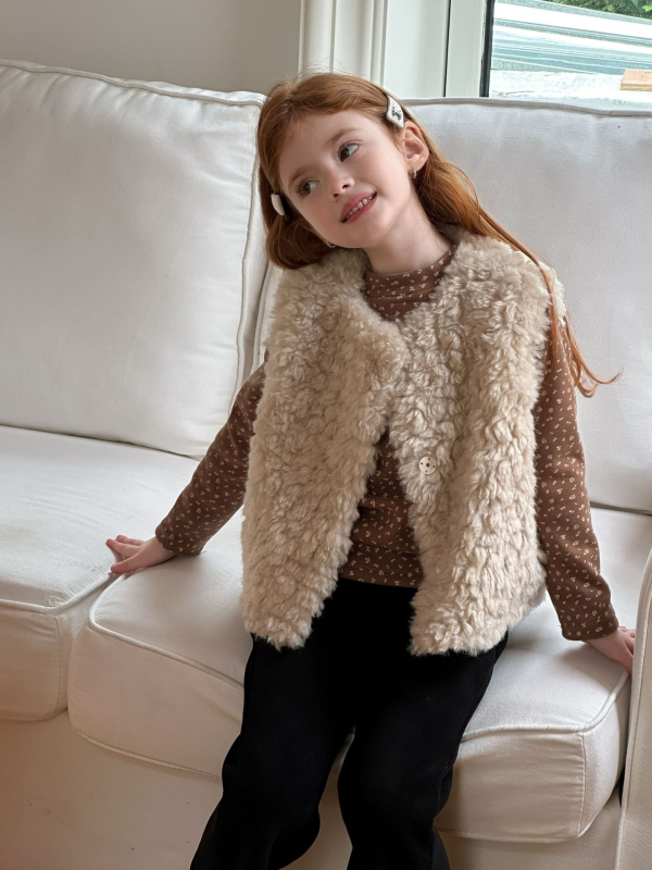 Dječji bezrukavni prsluk u korejskom stilu, debeli materijal, prednje zatvaranje jednim redom gumba, zimska odjeća, za djecu 3–8 godina, jednobojna