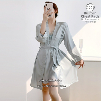 Cămașă de noapte din mătase de gheață pentru femei — cu bretele și căptușeală pentru bust, 90–95% poliester, Primăvara 2025