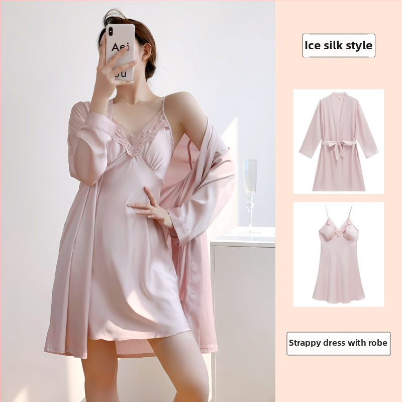 Cămașă de noapte din mătase de gheață pentru femei — cu bretele și căptușeală pentru bust, 90–95% poliester, Primăvara 2025