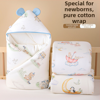 Detská deka s nočnou čiapkou z čistého bavlneného materiálu, výplň bavlna, hmotnosť do 0,5 kg, pre novorodencov, jar–jeseň