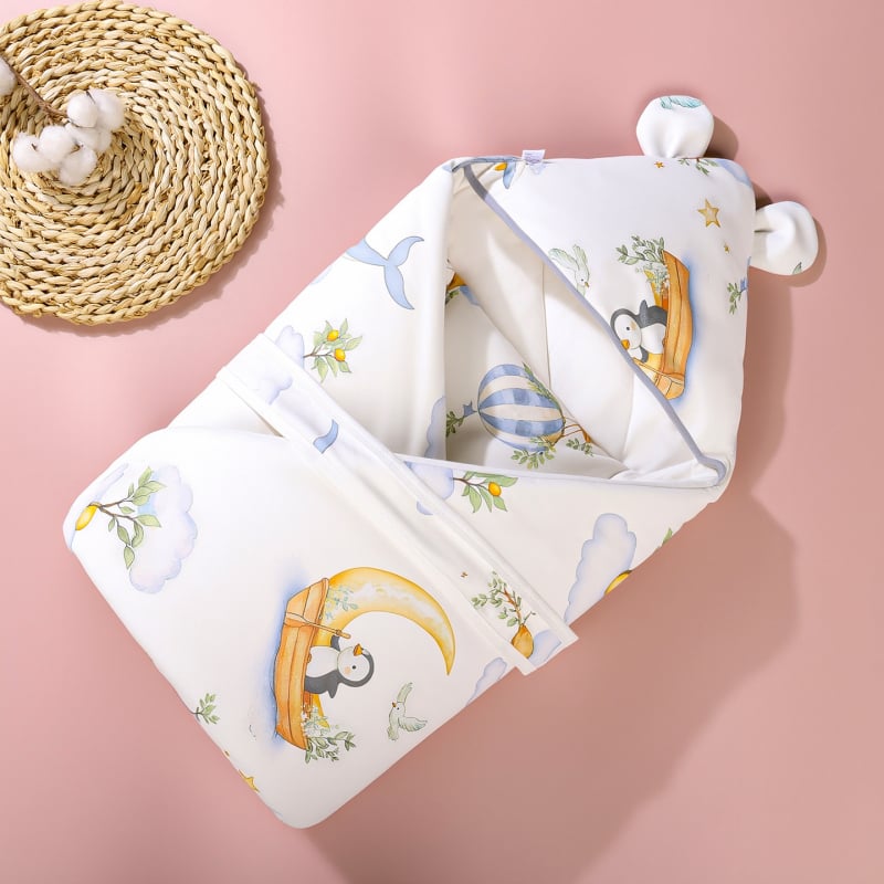 Detská deka s nočnou čiapkou z čistého bavlneného materiálu, výplň bavlna, hmotnosť do 0,5 kg, pre novorodencov, jar–jeseň