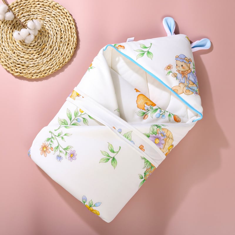 Detská deka s nočnou čiapkou z čistého bavlneného materiálu, výplň bavlna, hmotnosť do 0,5 kg, pre novorodencov, jar–jeseň