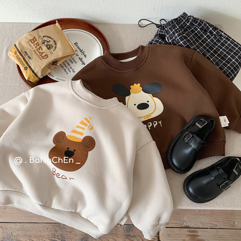 Dječji pulover, Korejska verzija, Crtani print, Pamuk-fleece smjesa (58,2% pamuk), Pulover, za djecu 3–8 godina, Zima
