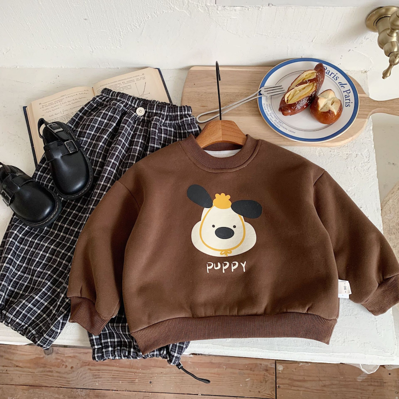Dječji pulover, Korejska verzija, Crtani print, Pamuk-fleece smjesa (58,2% pamuk), Pulover, za djecu 3–8 godina, Zima
