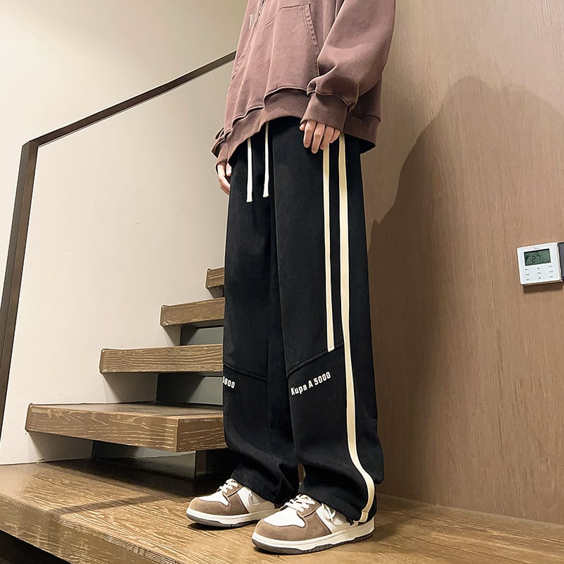 Tinejdžerske muške casual hlače s flis podstavom, ravnih nogavica, srednja visina struka, zatvaranje šnurkama, 100% poliester, za proljeće i jesen