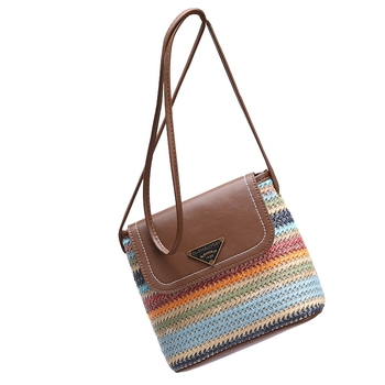 Tkana slamnata torbica s križnim i ramenskim remenom, džep za telefon, podstava od poliestera, magnetsko zatvaranje, proljeće 2018