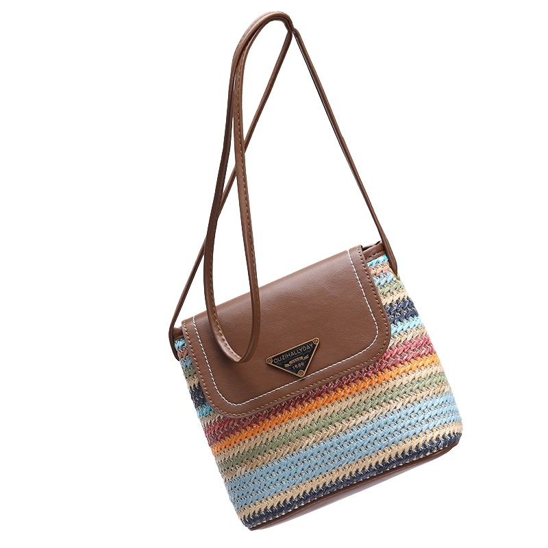 Tkana slamnata torbica s križnim i ramenskim remenom, džep za telefon, podstava od poliestera, magnetsko zatvaranje, proljeće 2018