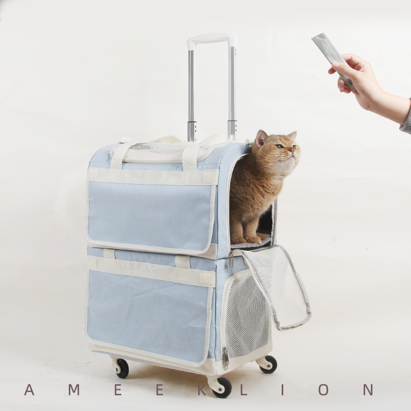 Torba za kućne ljubimce s kolicima za prijevoz mačaka i pasa — PVC materijal, Maodu marka, prozračna, dvostruki sloj, velika zapremina