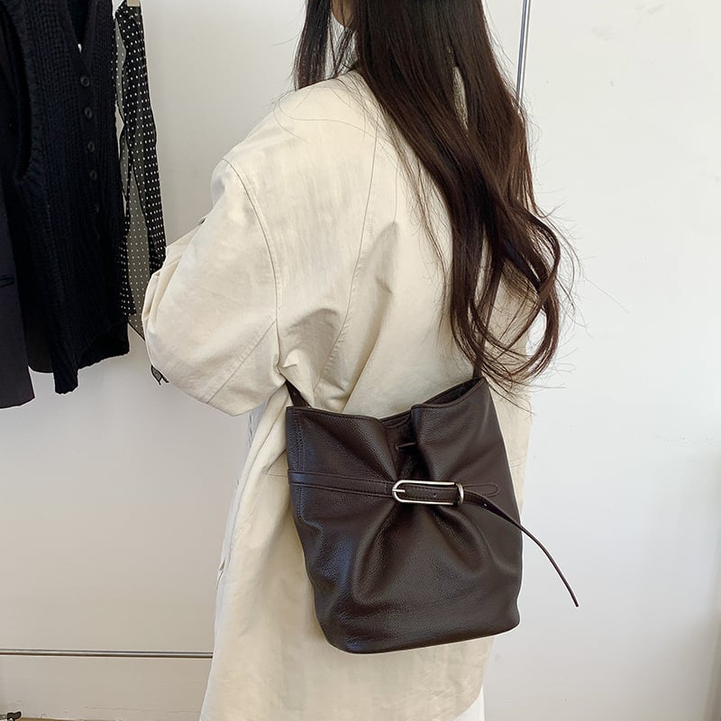 Bucket torba od prave kože s crossbody remenom, veliki kapacitet, svakodnevna uporaba, retro stil