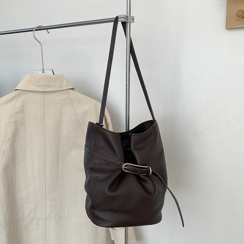 Bucket torba od prave kože s crossbody remenom, veliki kapacitet, svakodnevna uporaba, retro stil