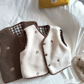 Dječji obostrani reverzibilni vest, unisex, ležerni stil, jesen-zima, za djecu 1–3 godine, poliester 70–80%