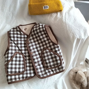 Dječji obostrani reverzibilni vest, unisex, ležerni stil, jesen-zima, za djecu 1–3 godine, poliester 70–80%