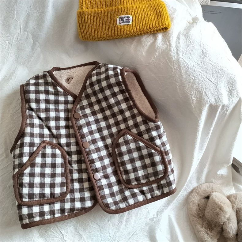 Dječji obostrani reverzibilni vest, unisex, ležerni stil, jesen-zima, za djecu 1–3 godine, poliester 70–80%
