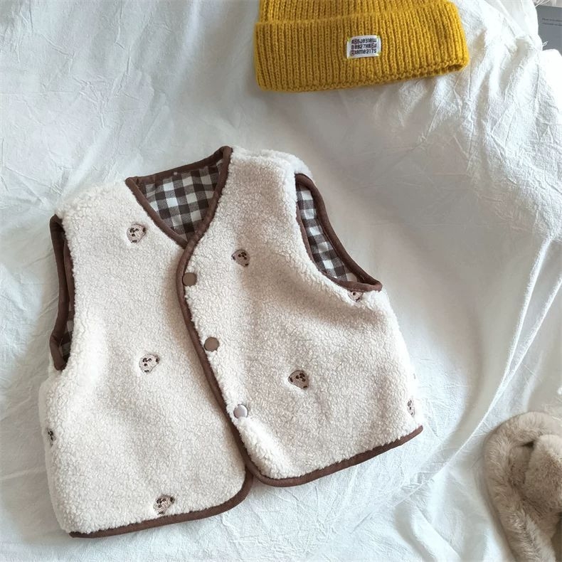 Dječji obostrani reverzibilni vest, unisex, ležerni stil, jesen-zima, za djecu 1–3 godine, poliester 70–80%