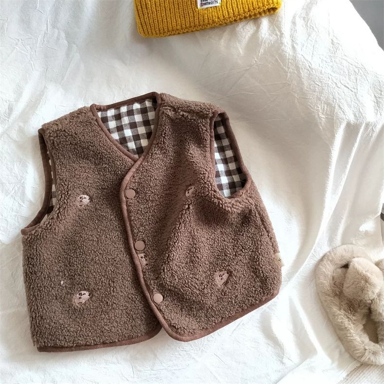 Dječji obostrani reverzibilni vest, unisex, ležerni stil, jesen-zima, za djecu 1–3 godine, poliester 70–80%