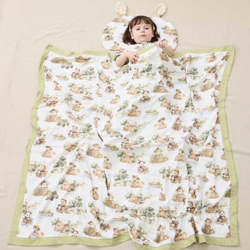 Dječji pokrivač | 70% regenerirane celulozne vlakno, 30% pamuk | pogodan za ljeto, proljeće i jesen | uzorak: životinje i crtani | Klasa A