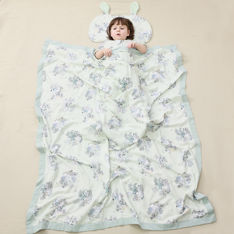 Dječji pokrivač | 70% regenerirane celulozne vlakno, 30% pamuk | pogodan za ljeto, proljeće i jesen | uzorak: životinje i crtani | Klasa A