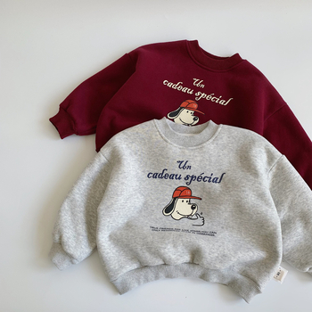 Dječji fleece pulover, korejski stil s motivom crtića, pamuk tkanina, dugi rukavi, zimska odjeća