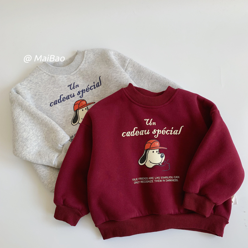 Dječji fleece pulover, korejski stil s motivom crtića, pamuk tkanina, dugi rukavi, zimska odjeća