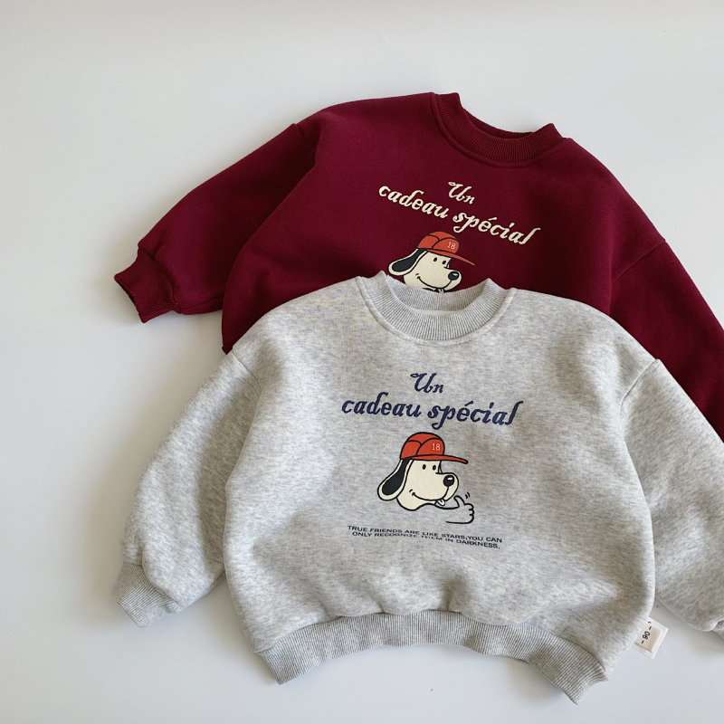 Dječji fleece pulover, korejski stil s motivom crtića, pamuk tkanina, dugi rukavi, zimska odjeća