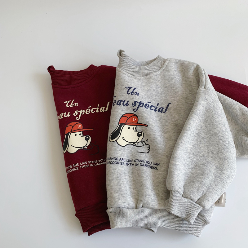 Dječji fleece pulover, korejski stil s motivom crtića, pamuk tkanina, dugi rukavi, zimska odjeća