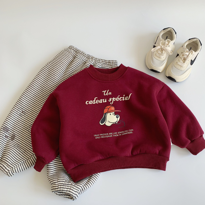 Dječji fleece pulover, korejski stil s motivom crtića, pamuk tkanina, dugi rukavi, zimska odjeća